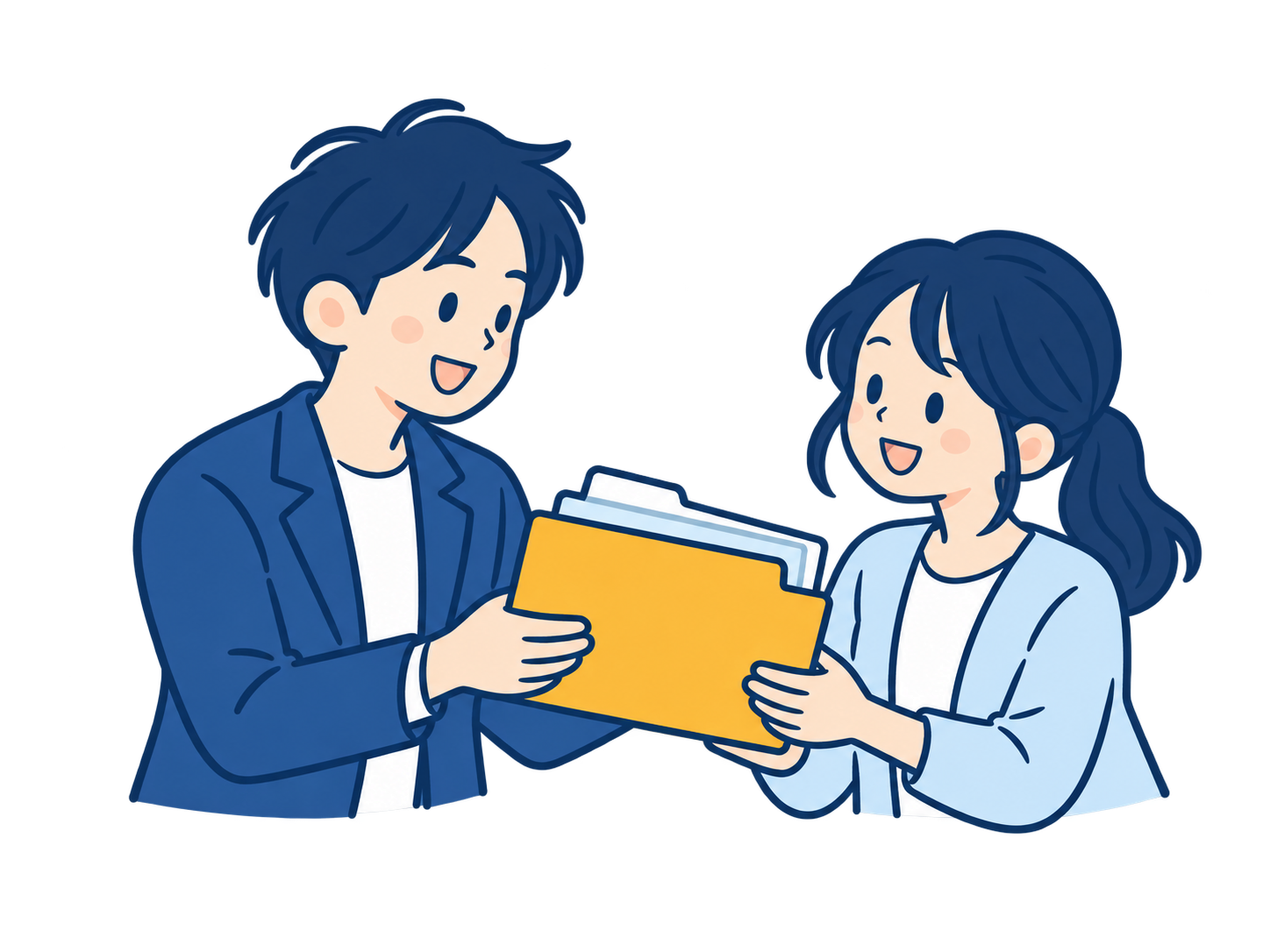書類を受け渡す二人のイラスト